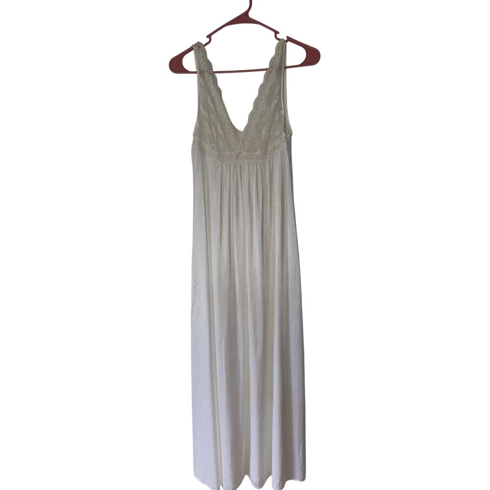Vintage Lorraine White Lace Trim Etheral Chiffon Maxi Nightgown White Size Small